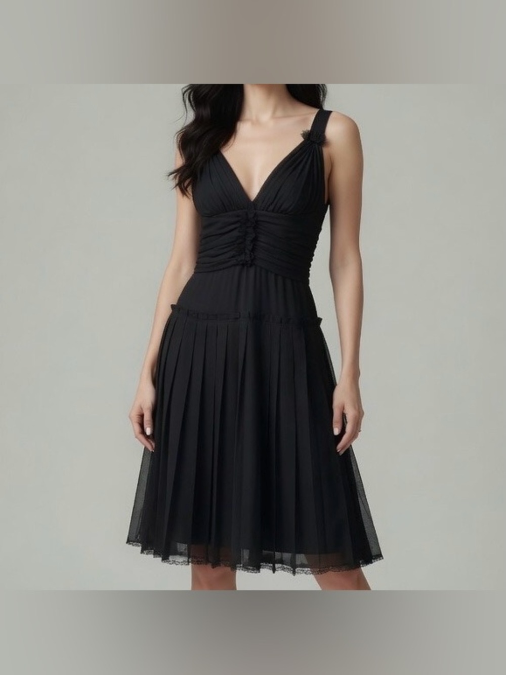 Vintage 90s Archive Dolce Gabbana D&G Black Silk Pleated Dress IT 42 Coquette